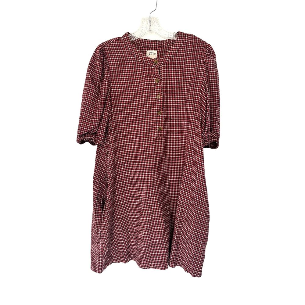 J.Crew Pink Brushed Flannel‎ Heritage Plaid Goblincore Popover Dress Small
